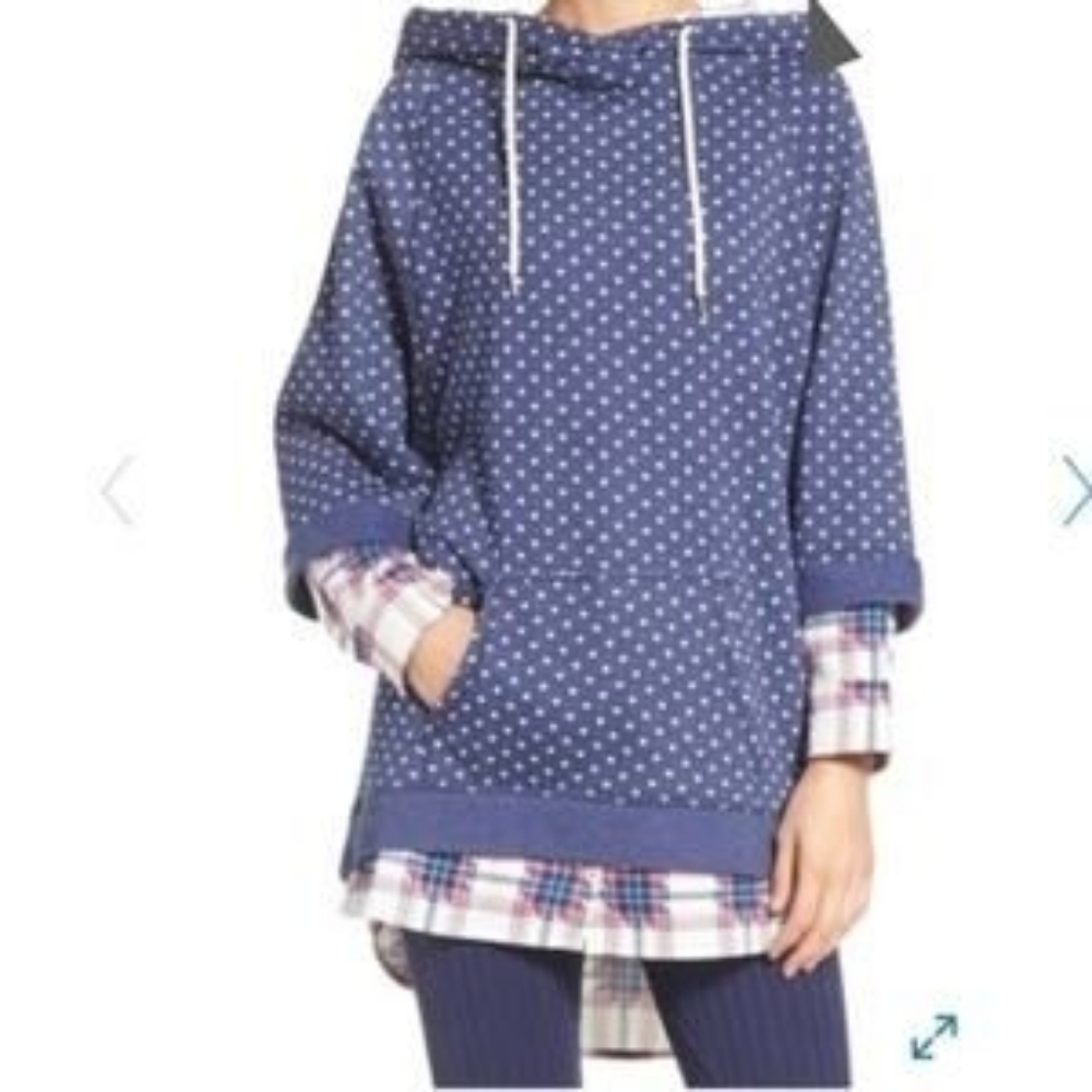 Polka Dot Lounge Hoodie With Plaid Accents- Small